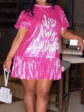 Pink "It's My Birthday" Sequin Dress